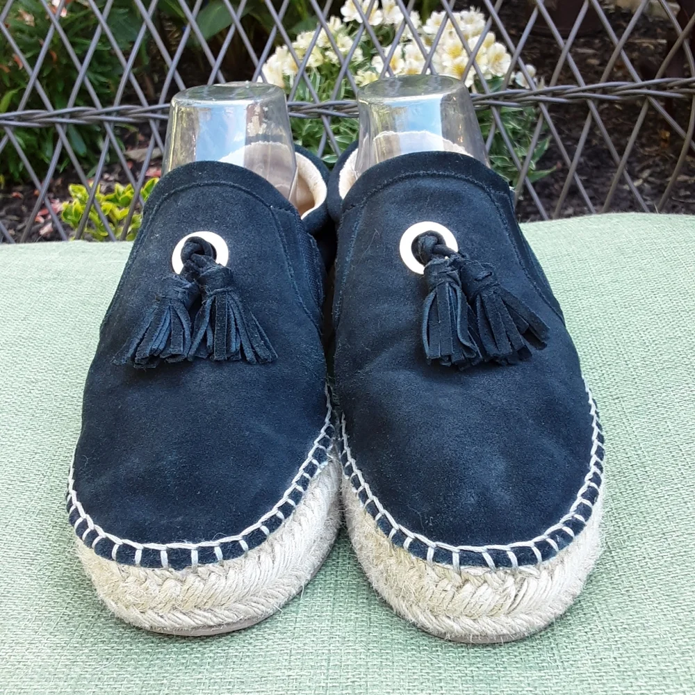 J/Slides NYC Black Suede Espadrille Slip-on Shoe with TasselDetail.